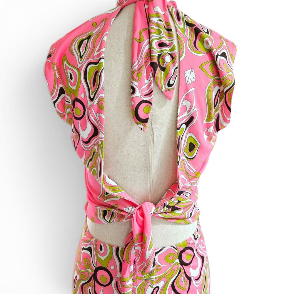 Emilio Pucci Midi Dress High-Neck Open Back Silk Blend Africana Print - 8 - Picture 3 of 9